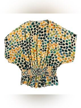 Cha Cha Vente Y2K Multicolor Polka Dot Top w/ Dolman Sleeves & Elastic Waist. 2X
